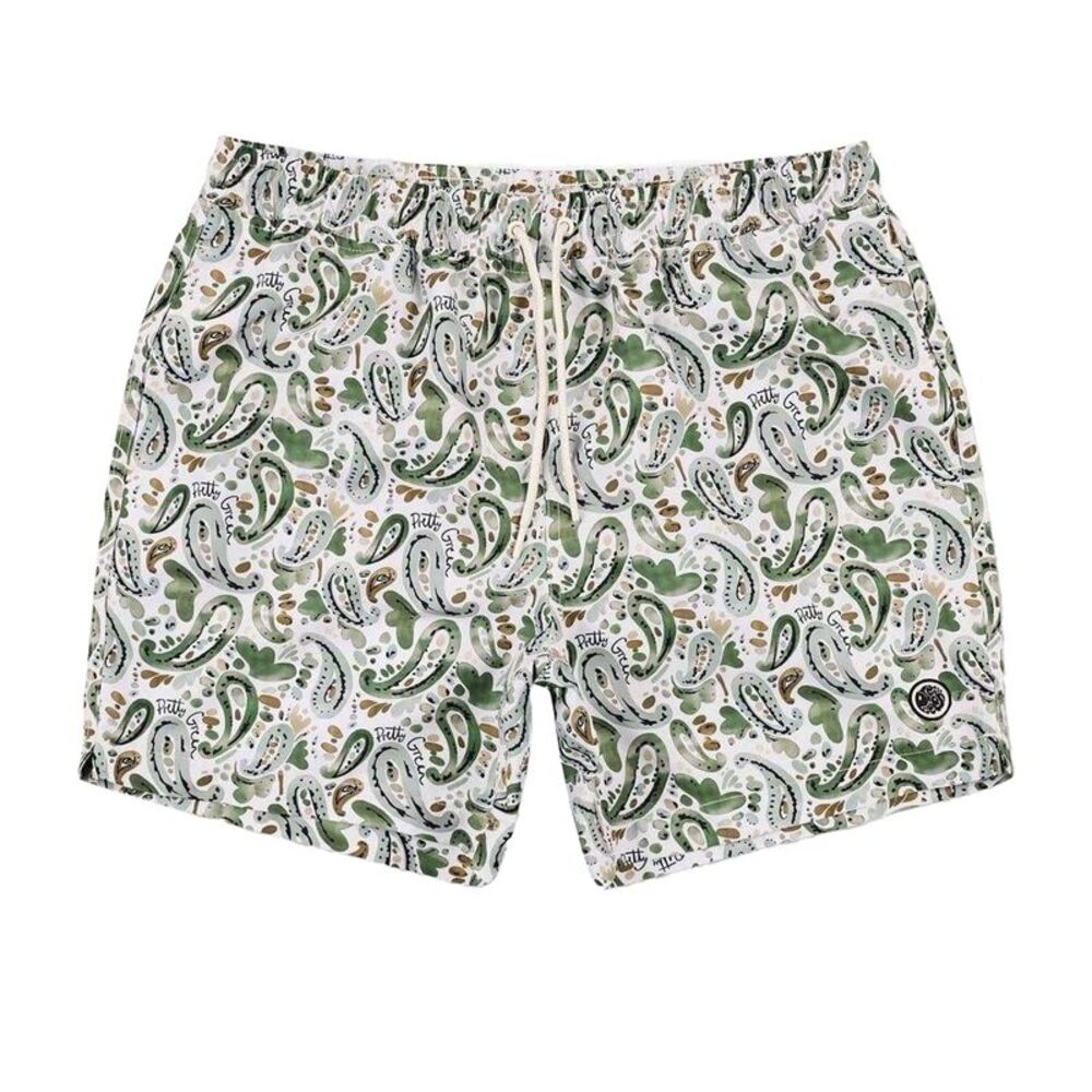 Pretty Green Mens Paisley Regular Swim Shorts / Stone Print